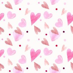 Seamless pattern with hearts on white background Watercolor illustration. Valentines day
