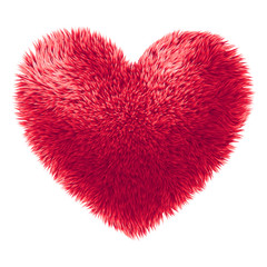 Vector red fur heart isolated on white background