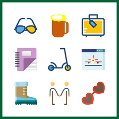 9 hipster icon. Vector illustration hipster set. sunglasses and scooter icons for hipster works