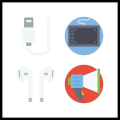 4 portable icon. Vector illustration portable set. megaphone and earphones icons for portable works