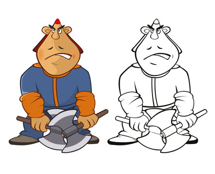 Vector Illustration of a Soldier Mongol. Coloring Book Cartoon 