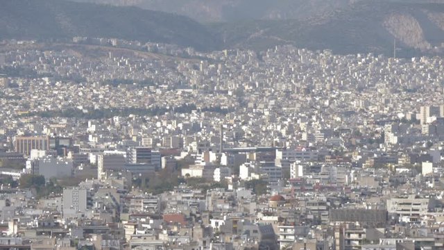 Tilting shot of the Temple of Hephaestus from the Acropolis, Athens, Greece, Europe