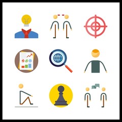 9 strategy icon. Vector illustration strategy set. stats and human icons for strategy works