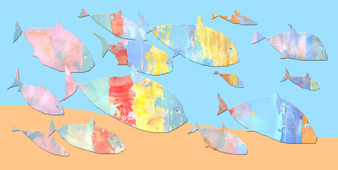 Abstract fish-like background derived from painting textures. Oil paint. High Detail. Can be used for web design, art print, etc.