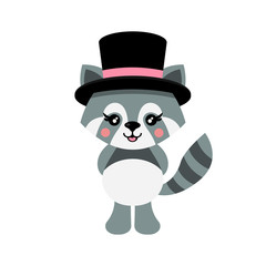 cartoon cute raccoon with hat
