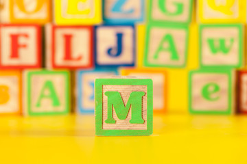 Photograph of colorful Wooden Block Letter M