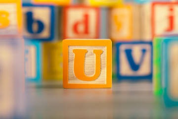 Photograph of colorful Wooden Block Letter U