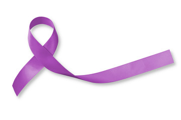 Alzheimer's Disease (AD) Awareness with purple ribbon (clipping path) on helping hand support for...