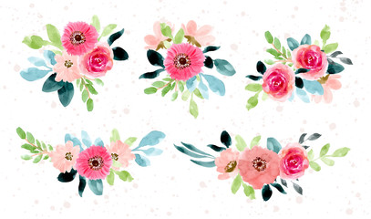 pink green flower arrangement watercolor collection