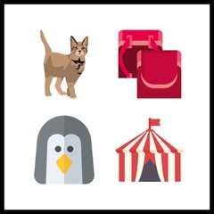 4 cute icon. Vector illustration cute set. penguin and playing tent icons for cute works