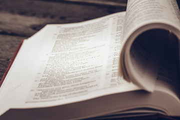 Fototapeta premium The Holy Bible on a wooden table.