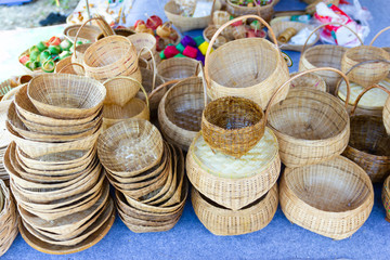 Community Products Weaving A Wicker Basket basketry, fruit basket products By Handmade, in a market of Thailand