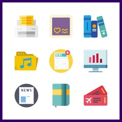 9 document icon. Vector illustration document set. paper printer and newspaper icons for document works