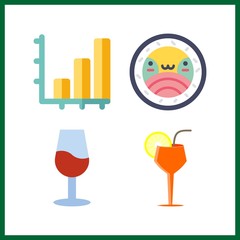 4 bar icon. Vector illustration bar set. sushi and cocktail icons for bar works