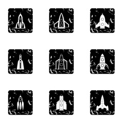 Fast rockets icons set. Grunge illustration of 9 fast rockets vector icons for web