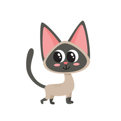 Vector illustration of cartoon siamese funny cat isolated on white