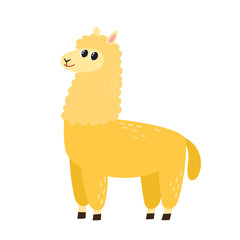 Vector illustration of cartoon funny alpaca isolated on white background.
