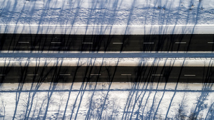 Aerial View of the Snow Road in Winter