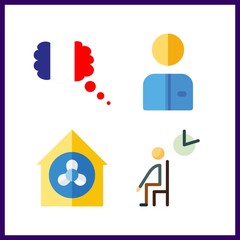 4 building icon. Vector illustration building set. worker and waiting room icons for building works