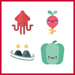 4 cooking icon. Vector illustration cooking set. radish and bell pepper icons for cooking works