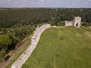 Fototapeta na wymiar Famous Ukrainian landmark: aerial summer view of the ruins of ancient castle in Kremenets, Ternopil Region, Ukraine