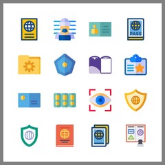 16 identity icon. Vector illustration identity set. eye scan and business card icons for identity works