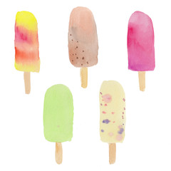 A set of watercolor ice cream, multicolored bright, hand-painted isolated on white background
