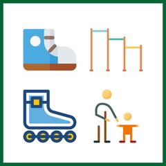 4 active icon. Vector illustration active set. horizontal bar and roller skate icons for active works