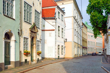 Obraz premium Riga, Latvia. cobbled old streets of the city of riga