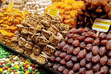 Dried mixed fruits desserts at Egyptian Bazaar in Istanbul, Turkey.