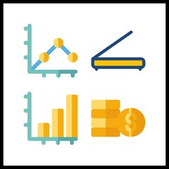 4 stock icon. Vector illustration stock set. bar chart and coins icons for stock works