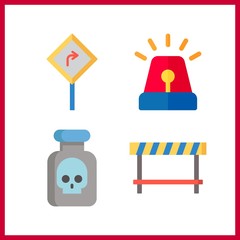 4 warning icon. Vector illustration warning set. siren and poison icons for warning works