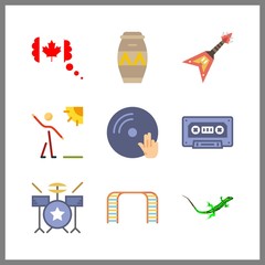 9 rock icon. Vector illustration rock set. vinyl and waling icons for rock works