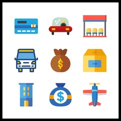 9 commercial icon. Vector illustration commercial set. van and building icons for commercial works