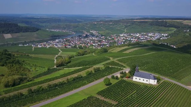 Aerial view of St. Rochus Chapel in the vineyards near Nittel, Obermosel, Moselle Valley, Rhineland-Palatinate, Germany