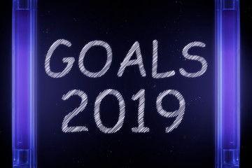 The word GOALS 2019 is manifested under the ultraviolet lamp in purple