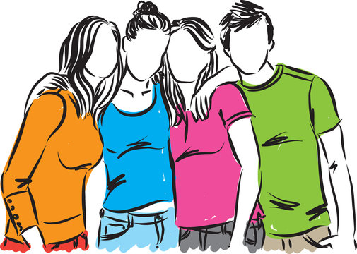 group of teenagers illustration