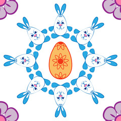 Pattern Easter motives. Rabbits, flowers and eggs.