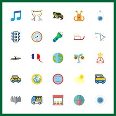25 night icon. Vector illustration night set. carousel and planet earth icons for night works