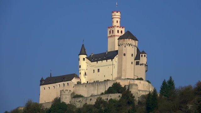 Marksburg Castle in Braubach, Rhine River, Rhineland-Palatinate, Germany, Europe