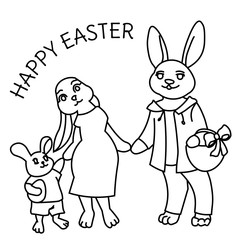 Happy Easter rabbit family card vector illustration