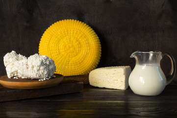 Natural farm dairy products. Cheese, milk and cottage.