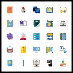 25 book icon. Vector illustration book set. folder and school icons for book works
