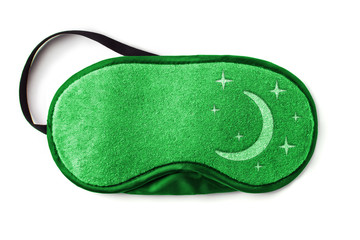 Green sleeping eye mask, isolated on white background