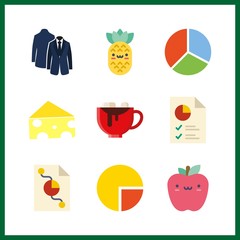 9 piece icon. Vector illustration piece set. apple and pineapple icons for piece works