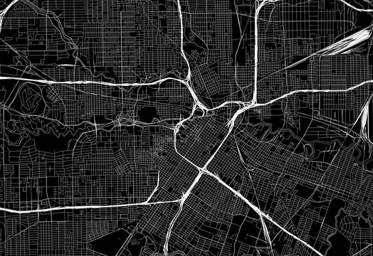Black map of downtown Houston, U.S.A