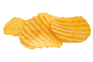 Potato chips isolated on white background.