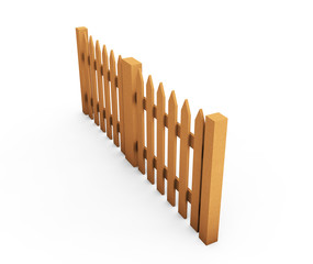 Brown wooden fence isolated on white background with parallel plank old. Object with clipping path 3d render