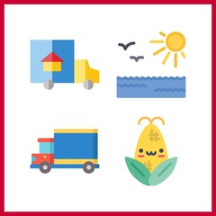 4 sunshine icon. Vector illustration sunshine set. truck and corn icons for sunshine works