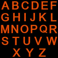 Orange wooden English alphabet letters on black background
